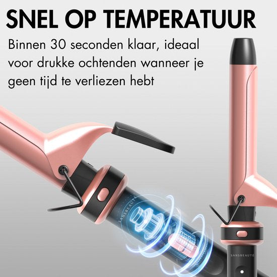 Sansbeauté® 7 in 1 Lockenstab - Mit Klemme und Waffelzange - Keramik-Lockenstab - 13mm bis 38mm - Für kurzes Haar - Wärmebürste - Lockenzange - Thermobürste - Haarstyler