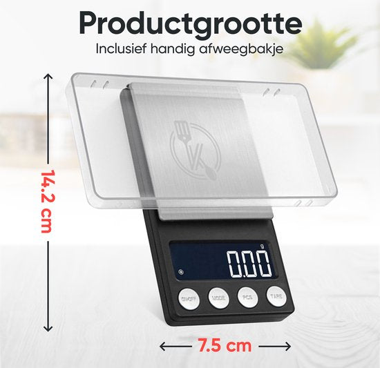 Kitchenwell digitale Mini-Präzisionsküchenwaage - 0,01 bis 500 Gramm - 14,2 x 7,5 cm - batteriebetriebene Taschenwaage - Küchenwaage