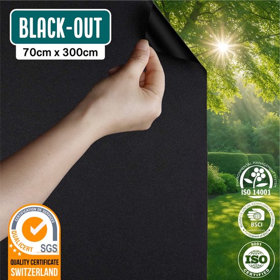 Homewell Verdunkelungstuch 70x300cm - Fensterfolie Verdunkelung - 100% Verdunkelung - Blendschutz, Isolierung und Sonnenschutz - Wiederverwendbar - Statisch - Schwarz