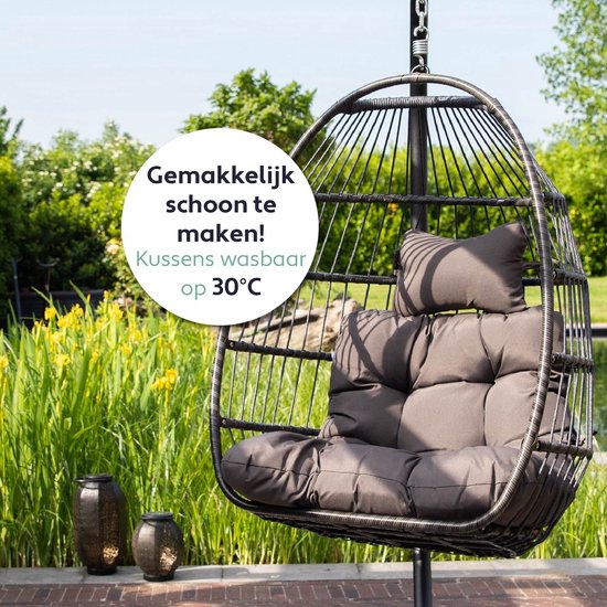 Vita5 Egg Hanging Chair - Indoor und Outdoor - Cocoon Chair - mit Ständer - bis zu 150kg - faltbar - inkl. Kissen - Dunkelbraun