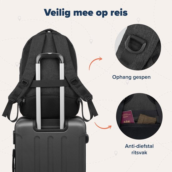 TRVLMORE Rucksack - 28L - 15.6 Zoll - Laptop-Rucksack - Schultasche Laptop-Tasche - Spritzwassergeschützt - Männer und Frauen - Anthrazit