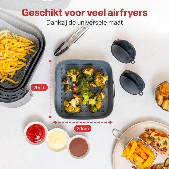 AoraKitchen Airfryer Tabletts Silikon - 20cm - 5 Stück - Airfryer Zubehör - inkl. Handschuhe & Zange