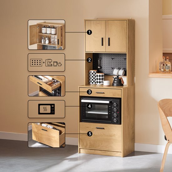 SoBuy FSB98-N Küchenanrichte - Buffetschrank aus Holz mit 2 Türen und Schubladen