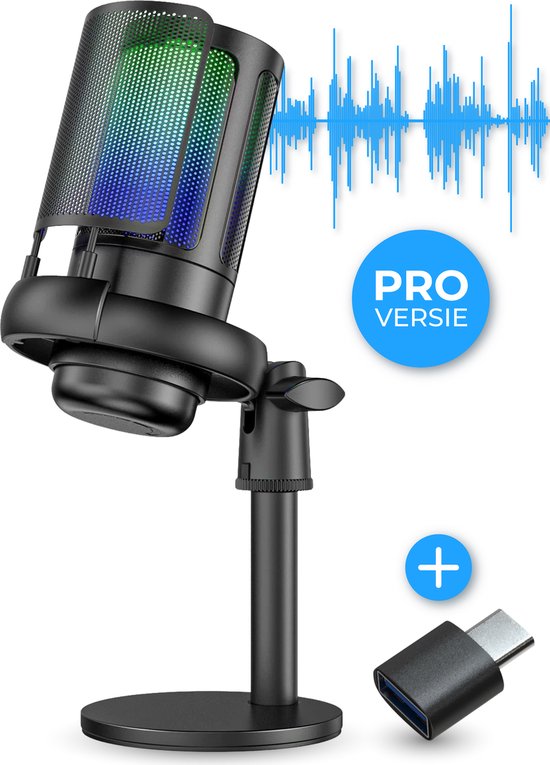 Nuvance - USB-Mikrofon mit Ständer - für PC- und Gaming-Mikrofon - mit Rauschfilter - inkl. USB-C-Konverter - Streaming-Mikrofon - RGB