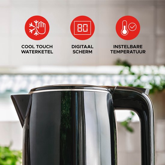 Bourgini Digitaler Wasserkocher Cool Touch - 1.7L - Schwarz