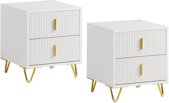 SoBuy 2-teiliger Nachttisch mit 2 Schubladen - Beistelltisch - Sofabeistelltisch - Couchtisch - Nachttisch - Betttisch mit 2 Schubladen für Wohnzimmer, Schlafzimmer, Büro, Weiß, 40x40x47cm, FBT115-Wx2