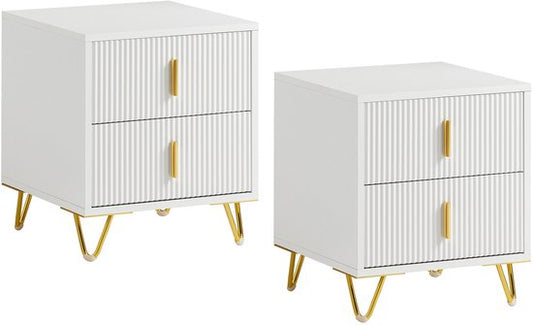 SoBuy 2-teiliger Nachttisch mit 2 Schubladen - Beistelltisch - Sofabeistelltisch - Couchtisch - Nachttisch - Betttisch mit 2 Schubladen für Wohnzimmer, Schlafzimmer, Büro, Weiß, 40x40x47cm, FBT115-Wx2