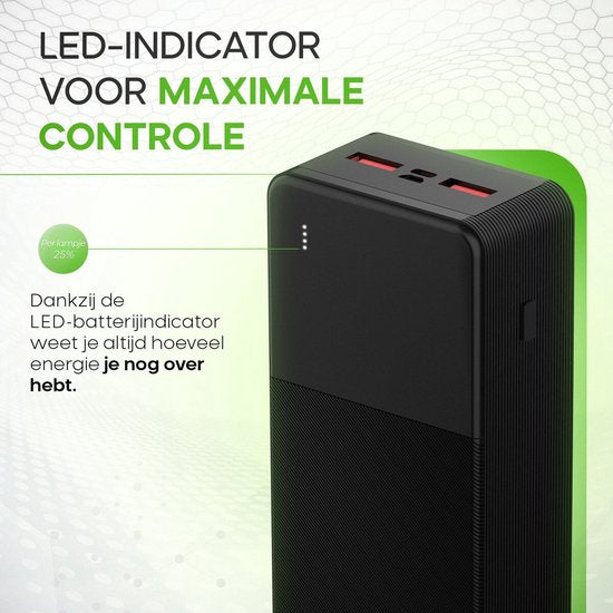 iSetchi BoostMax - Universal Powerbank - 30000 mAh - Externer Akku - Notfallpaket - USB-C & Micro USB - Tragbares Ladegerät - 22.5W Schnellladung - Schwarz