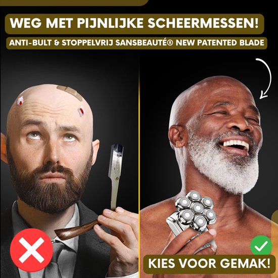 6-in-1 Sansbeauté® SkullSharp MAX Rasierer - Für Männer - Trimmer - Clipper - Gesichts- und Kopfrasierer - Nass- und Trockenrasur - Elektrisch