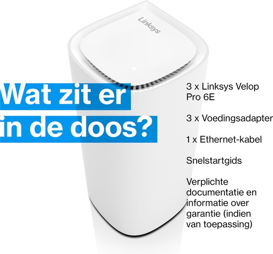 Linksys Velop Pro WiFi 6E Mesh Router - Dual-Band - Bis 5,4 Gbit/s - 275 m² Abdeckung - WPA3 - 3er-Pack - Weiß