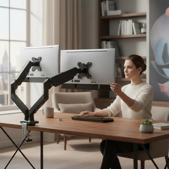 Skoov Monitorarm - Mit Gasfeder - Für 13-32 Zoll - 2 Bildschirme - Stütze - Extra stabil - Schwarz