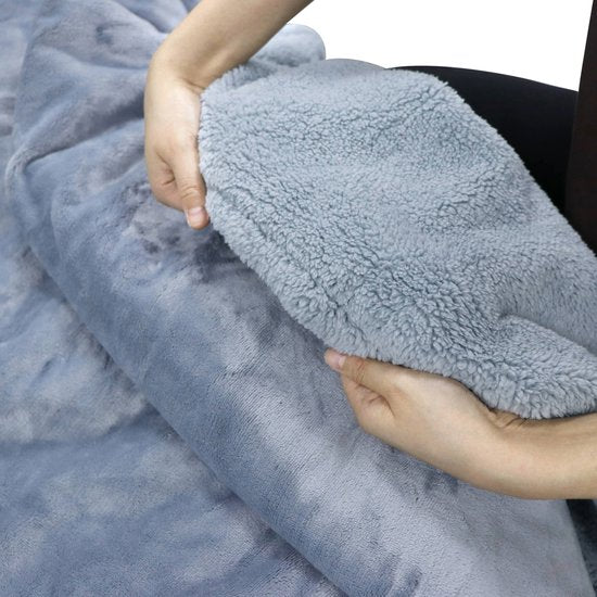 STAUS&BACH Heizdecke XXL - 2 Personen Oberdecke - Doppelseitige Fleece Sherpa Wärmedecke - Grau Blau - 180x130 cm PowerNap