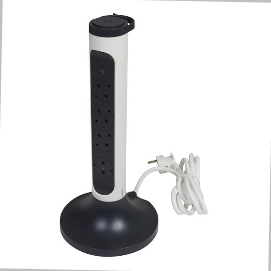 Legrand Bodensteckdose – Steckdosenleiste – Mehrfachsteckdose 4×2P – Schutzkontaktstecker (Niederlande) – Verlängerungskabel 2 Meter – Schwarz & Weiß