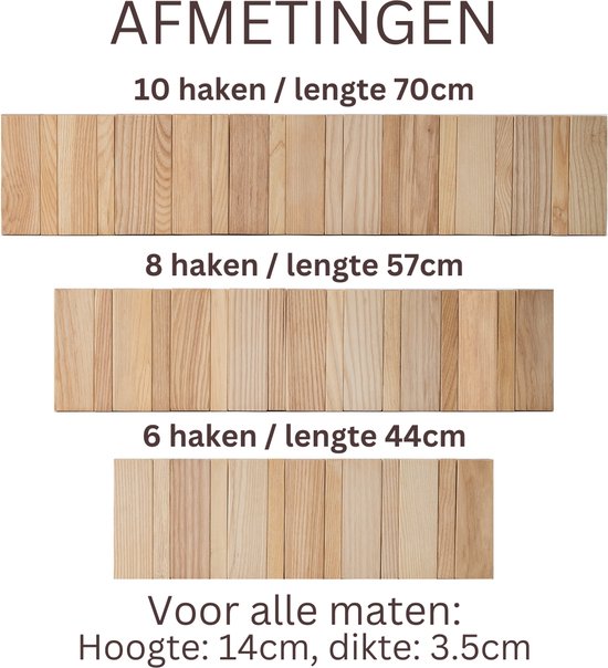 Urban State Wandgarderobe - Garderobenständer hängend - Eschenholz - 8 Haken - Piano Garderobe - Garderobenständer - handgefertigt