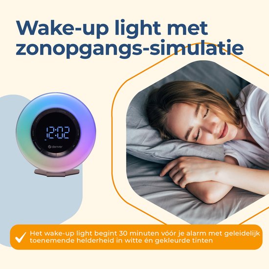 Denver Wake Up Light - FM Radiowecker - Snooze - Lichtwecker - Weißes Rauschen - CRL342