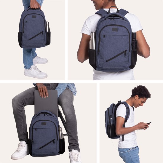 TRVLMORE Rucksack - 28L - 15.6 Zoll - Laptop-Rucksack - Schultasche - Männer und Frauen - Laptoptasche - Spritzwassergeschützt Blau