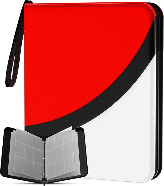 NAPI Collection Folder für 900 Karten - Ordner für Karten - 9 Fächer - Kunstleder - Premium Kartenordner mit Reißverschluss - 50 Seiten - A4 Format - Rot/Weiß