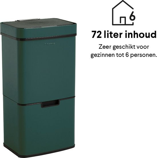 Homra NEXO Mülltrenner 3 Fächer - 72 Liter (2x12 + 48 L) mit Infrarotsensor - Edelstahl - Grün