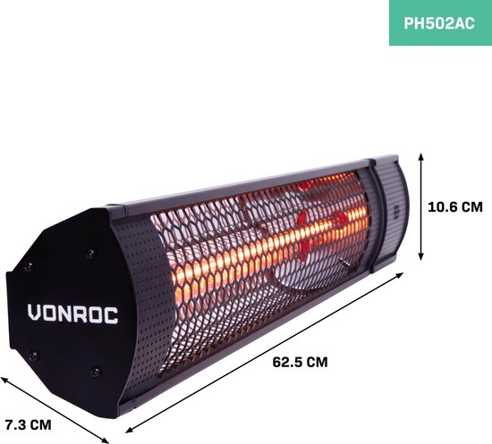 VONROC Stimmungsvolle Terrassenheizung â€“ Marsili 2000W â€“ Hohe Effizienz â€“ Low Glare Lampe â€“ 2 Heizstufen â€“ Mit Fernbedienung