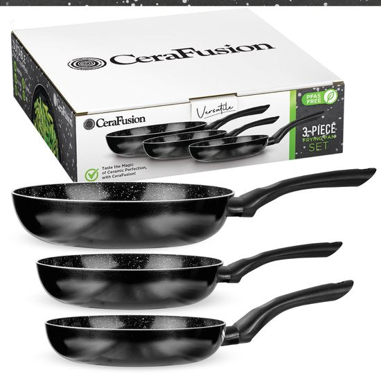 CeraFusion Keramikpfannen Set 3-teilig - Bratpfanne 20, 24 & 28 cm - Bratpfannen - Bratpfannenset - Induktionspfannen - Pfanne - PFAS frei