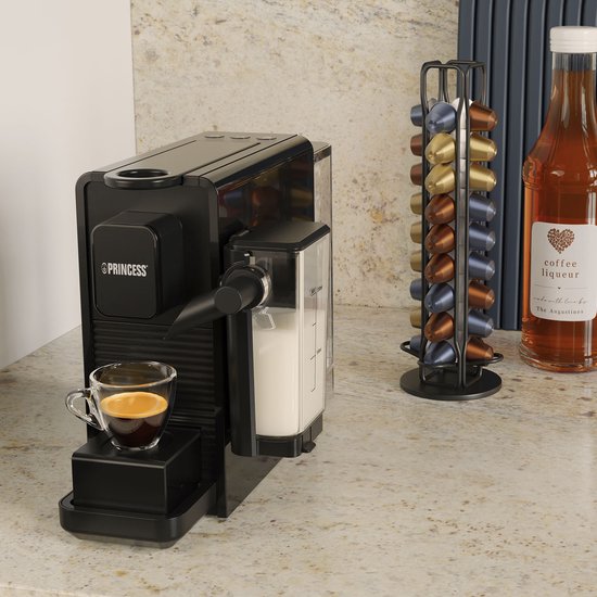 Princess Kapsel-Kaffeemaschine mit Milchaufschäumer - 249455 - Geeignet für Nespresso - 20 Bar - Espresso, Cappuccino & Latte - Kompakt - Automatisches Milchsystem - 1400 W