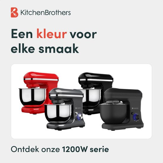 KitchenBrothers Küchenroboter - Küchenroboter - 5L - Mixer mit Rührschüssel - Küchenmixer - 1200W - Mattschwarz