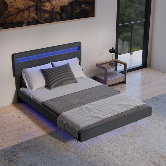 Hängebett Lissabon - 140x200cm - Kunstleder - Inkl. LED - Dunkelgrau