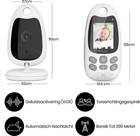 Oemmie Babyphone - Babyphone mit Kamera - Babyphone - Babykamera - Video & Audio - Nachtsicht - Weiß