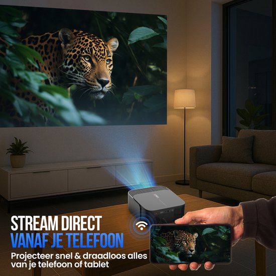 Strex Beamer - Smart 1080P Full HD Projektor - 4K Unterstützung - WiFi & Bluetooth - Eingebaute Lautsprecher - Tragbarer Mini Beamer Heimkino - WhaleOS - Inklusive Aufbewahrungstasche
