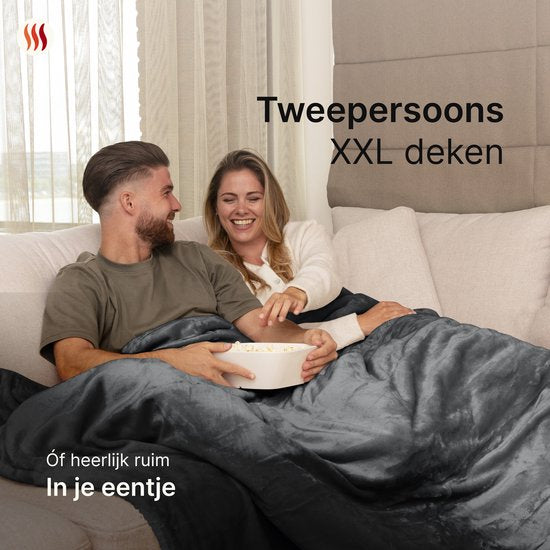Seranova Heizdecke XXL - Extra Heizdrähte - Premium Modell - 180x160 cm - 2 Personen Wärmedecke - Doppelseitiges Fleece Sherpa - Anthrazit