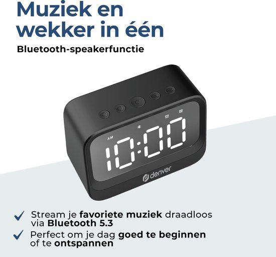 Denver Digitaler Wecker - Bluetooth - Schlummerfunktion - Doppelalarm - EC53B
