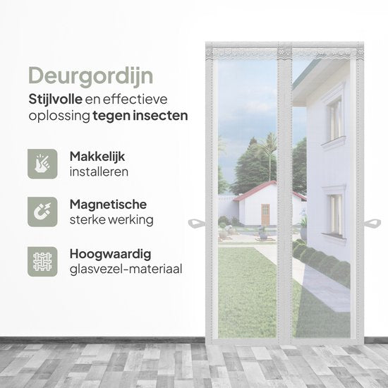 O'DADDY Türvorhang Deluxe FIBER - Magnetischer Fliegenvorhang - Für Neubauten und Standardtüren - Einfache Installation - Weißes Horn - 92x230 cm