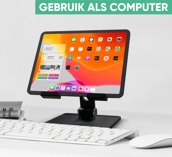 Serve Tablet-Halter XL faltbar - Extra stabil & standfest - Schwarzer klappbarer Ständer für Tisch oder Schreibtisch - Schwarz