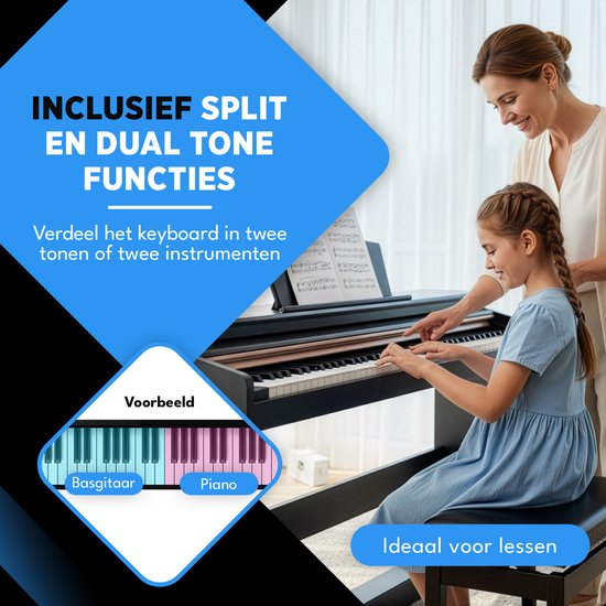 Finesse Digital Piano - 88 gewichtete Tasten - mit Rahmen, Pedalen & Hocker - Keyboard Piano - Electric Piano - Erwachsene & Kinder