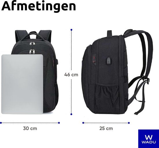Wadu Anti-Diebstahl wasserdichten Rucksack enthält Usb-Ladestation 14 T/m 15,6 Zoll schwarz