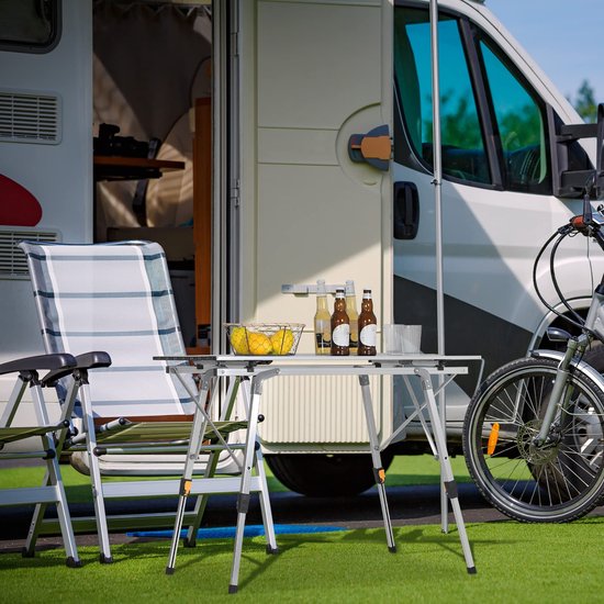 Rootz Campingtisch - Tragbarer Picknicktisch - Faltbare Oberfläche für draußen - Kompakter Reiseständer - Al Fresco Dining - Campingmöbel - Silber - 90x52.2cm