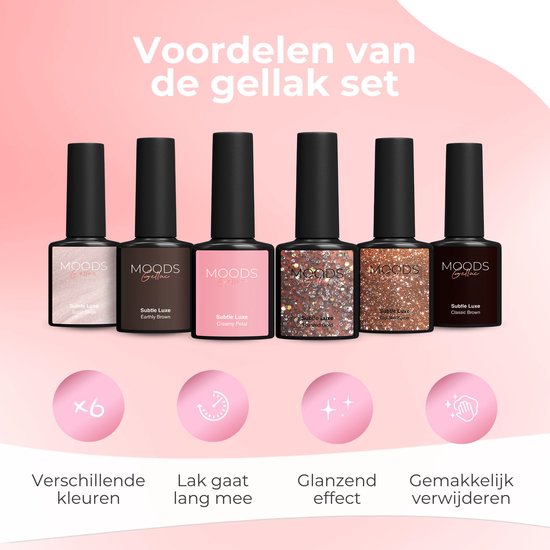 Moods Gellac 6-teiliges Set - Gel-Nagellack Starter Pack - Gel-Nagellack - 8ML - Subtle Luxe - Gellack - Nägel - Schicke Farben - HEMA & TPO-frei