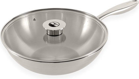 ELLE Gourmet Classique Edelstahl-Wokpfanne mit Deckel - Ø 28 cm - PFAS-frei - Induktion