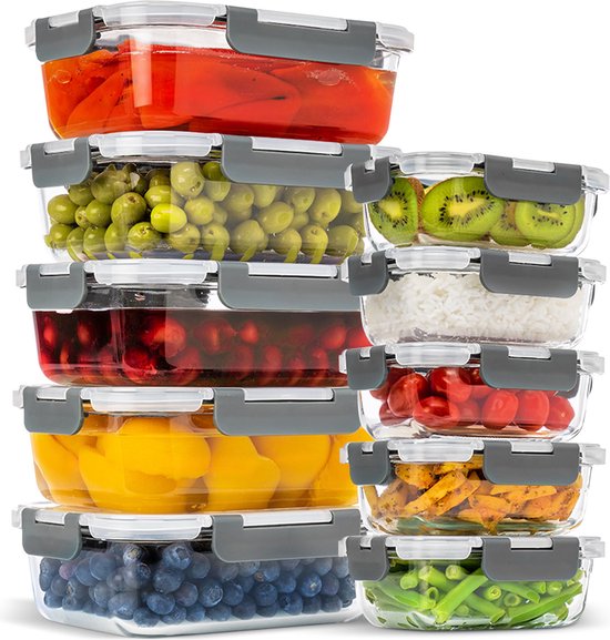Stosh Meal Prep Schalen - Frische Schalen - Gefrierschalen - 10 Stück - 5x1050ML & 5x350ML - BPA frei - Glas