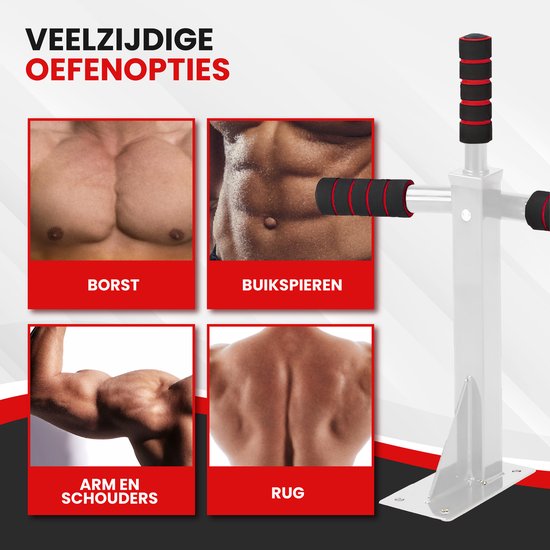 TTD® Premium Klimmzugstange - Klimmzugstation - Wandklimmzugstange - Dip Station - Dip Bars - Home Sports - Home Fitness - Hochwertige Materialien - Extra stabile Befestigungsteile - Heimtraining - Weiß/Rot