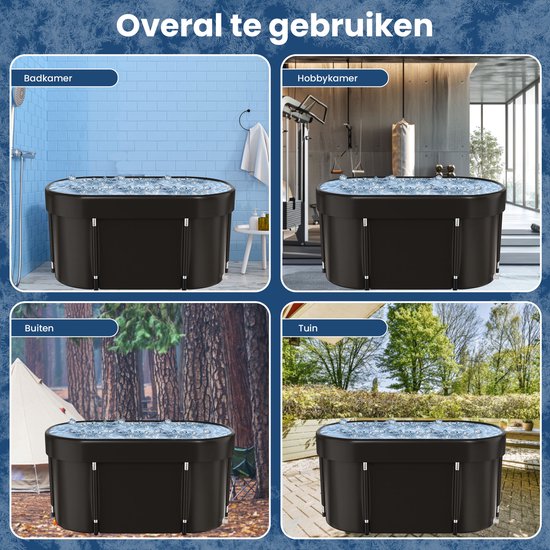 Eisbad XL - 420L - Faltbare Sitzbadewanne - mit Deckel - Eisbad - mit Zubehör - Schwarz - von Faas