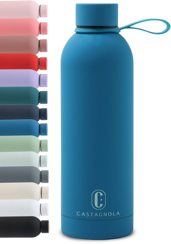 Castagnola Wasserflasche - Edelstahl-Trinkflasche 500 ML - Stahl-Thermosflasche - Trinkflaschen für Erwachsene - Doppelwandig - Hellblau