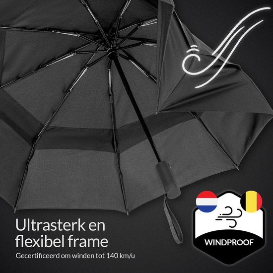 Nohrd Storm Umbrella - Schwarz - Regenschirm faltbar - Winddurchlässig - 140 km/h - Sturmschirme - Automatisches Auf- und Zusammenfalten - Regenschirme - inkl. Schutzhülle