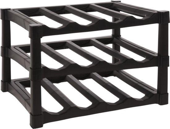 Excellent Houseware Weinregal/Flaschenregal - Schwarz - Kunststoff - 39 x 30 x 25 cm - für 12x Flaschen