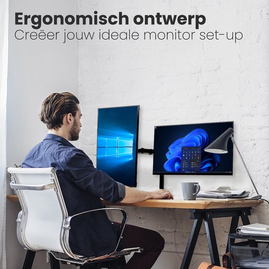 Auronic Monitorarm - Für 2 Bildschirme - 13 bis 27 Zoll - Drehbar, neigbar und schwenkbar - Stahl - Schwarz
