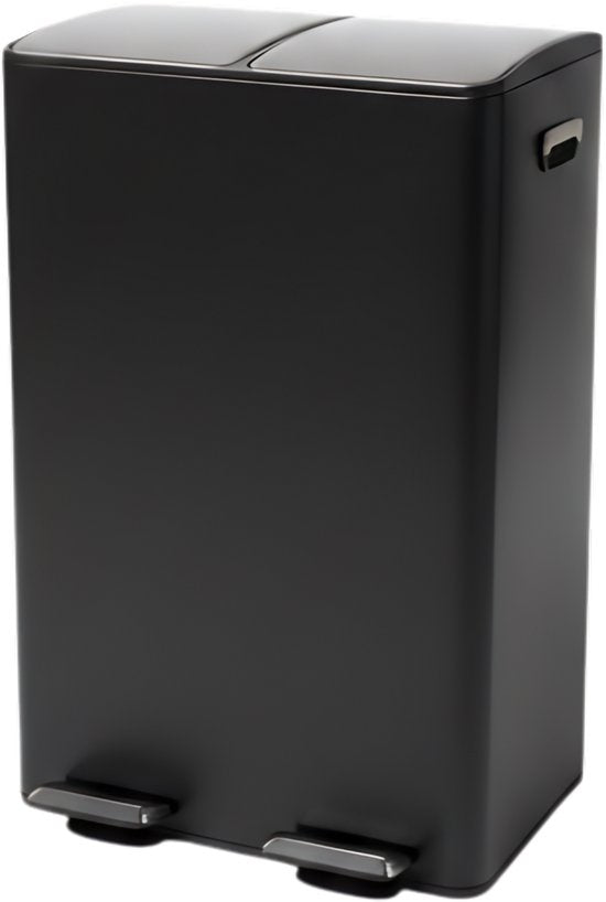 Bayt Mülleimer - Mülleimer 60 Liter (2x30) - Mülleimer 60 Liter - Treteimer 60 Liter - Mülleimer Mülltrennung - Mülleimer 2 Fächer - Mülleimer - Edelstahl - Schwarz/Silber