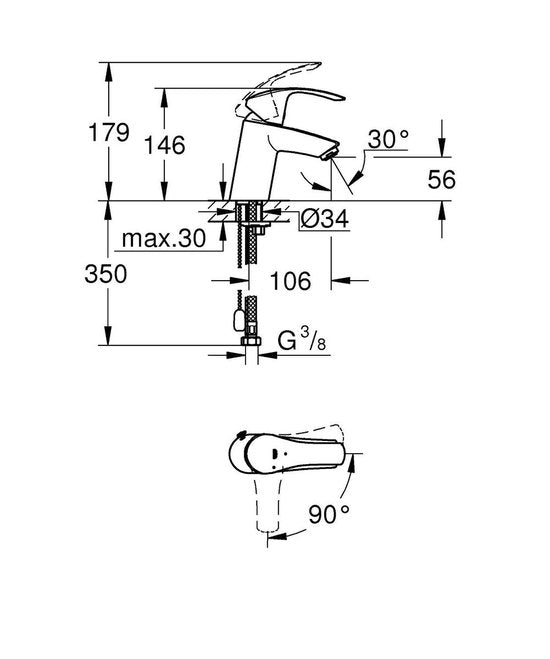 GROHE Eurosmart New Waschtischarmatur – Niedriger Auslauf – Mit Stoppkette – Chrom