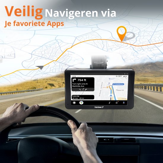 Vertrex Smart Car Display - Bildschirm kompatibel mit Carplay und Android Auto - Car Play - Kabellos - 7-Zoll - Touchscreen - Schwarz
