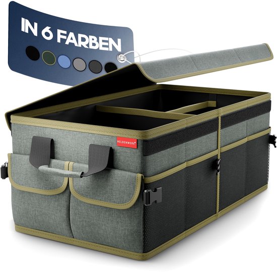 HELDENWERK Premium-Kofferraum-Organizer mit Deckel, stabil & rutschfest - Faltbare Kofferraumtasche, groß mit doppeltem Boden - Kofferraumbox, Kofferraum-Organizer-Box