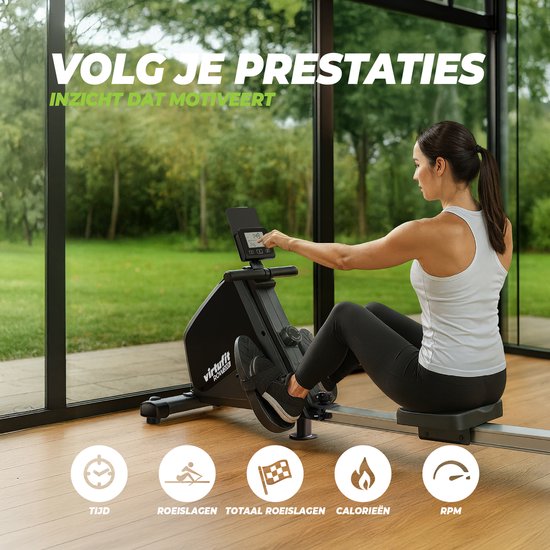 VirtuFit ROW200i Rudergerät – Zusammenklappbar – 10 Widerstandsstufen – Geräuscharm – Kinomap & FitShow – LCD-Display mit Tablet-Halterung – Rudergerät für zu Hause – Rudergerät (ROW450)
